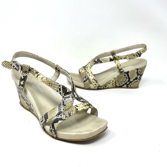 La Canadienne Cream Snake Print Wedge Sandals Size 39 - Picture 7 of 10